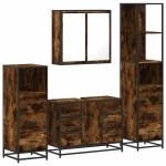 vidaXL Set de mobilier de baie 4 piese Lemn prelucrat de stejar afumat vidaXL Set de mobilier de baie 4 piese Lemn prelucrat de stejar afumat