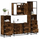 vidaXL Set de mobilier de baie 4 piese Lemn prelucrat de stejar afumat vidaXL Set de mobilier de baie 4 piese Lemn prelucrat de stejar afumat