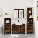 vidaXL Set de mobilier de baie 4 piese Lemn prelucrat de stejar afumat vidaXL Set de mobilier de baie 4 piese Lemn prelucrat de stejar afumat