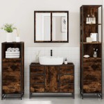 vidaXL Set de mobilier de baie 4 piese Lemn prelucrat de stejar afumat vidaXL Set de mobilier de baie 4 piese Lemn prelucrat de stejar afumat
