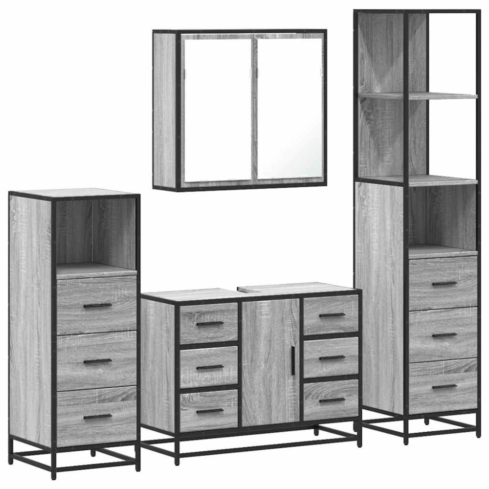 vidaXL Set de mobilier de baie 4 piese Lemn stratificat gri Sonoma