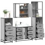 vidaXL Set de mobilier de baie 4 piese Lemn stratificat gri Sonoma vidaXL Set de mobilier de baie 4 piese Lemn stratificat gri Sonoma