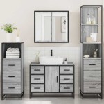 vidaXL Set de mobilier de baie 4 piese Lemn stratificat gri Sonoma vidaXL Set de mobilier de baie 4 piese Lemn stratificat gri Sonoma