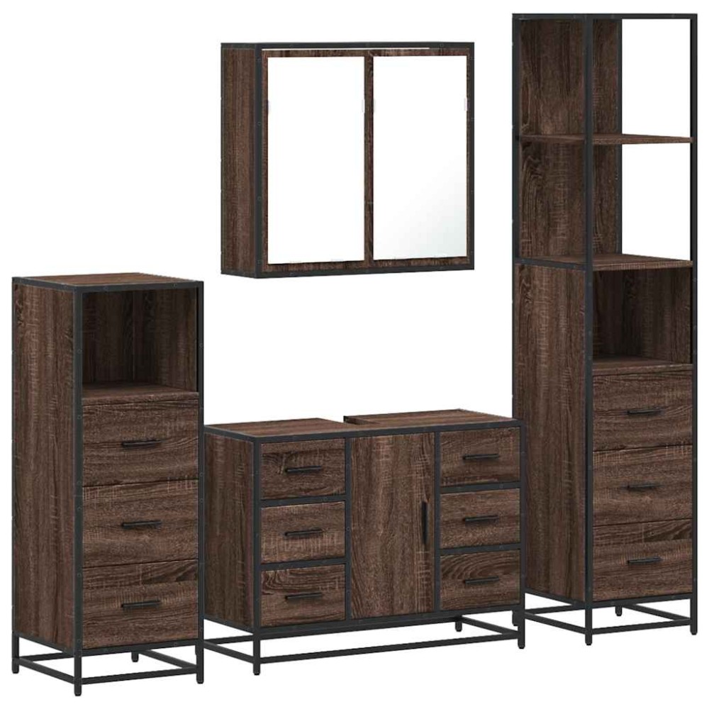 vidaXL Set de mobilier de baie din 4 piese din lemn de stejar maro