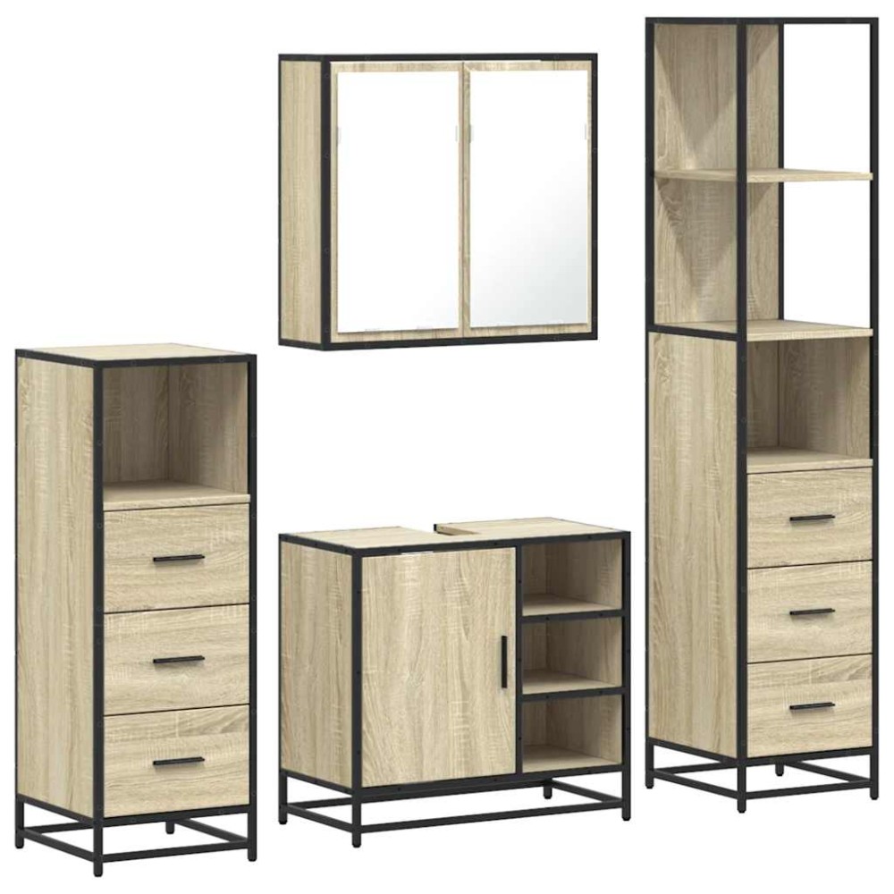 vidaXL Set de mobilier de baie din 4 piese din lemn de stejar Sonoma
