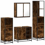 vidaXL Set de mobilier de baie 4 piese Lemn prelucrat de stejar afumat vidaXL Set de mobilier de baie 4 piese Lemn prelucrat de stejar afumat