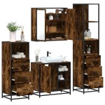 vidaXL Set de mobilier de baie 4 piese Lemn prelucrat de stejar afumat vidaXL Set de mobilier de baie 4 piese Lemn prelucrat de stejar afumat