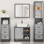 vidaXL Set de mobilier de baie 4 piese Lemn stratificat gri Sonoma vidaXL Set de mobilier de baie 4 piese Lemn stratificat gri Sonoma
