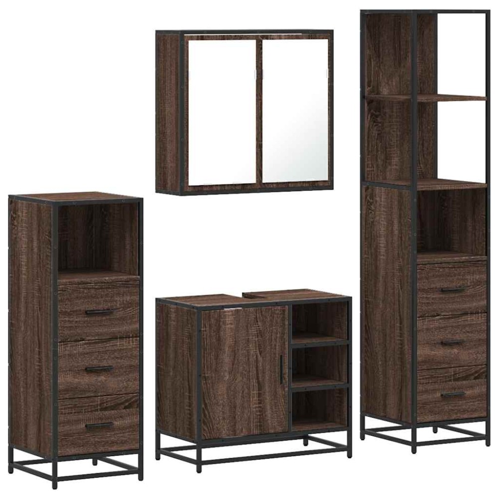vidaXL Set de mobilier de baie din 4 piese din lemn de stejar maro