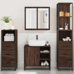 vidaXL Set de mobilier de baie din 4 piese din lemn de stejar maro vidaXL Set de mobilier de baie din 4 piese din lemn de stejar maro