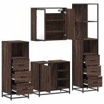 vidaXL Set de mobilier de baie din 4 piese din lemn de stejar maro vidaXL Set de mobilier de baie din 4 piese din lemn de stejar maro