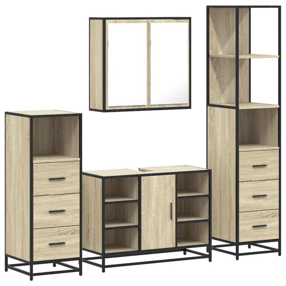 vidaXL Set de mobilier de baie din 4 piese din lemn de stejar Sonoma