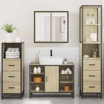 vidaXL Set de mobilier de baie din 4 piese din lemn de stejar Sonoma vidaXL Set de mobilier de baie din 4 piese din lemn de stejar Sonoma