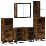 vidaXL Set de mobilier de baie 4 piese Lemn prelucrat de stejar afumat vidaXL Set de mobilier de baie 4 piese Lemn prelucrat de stejar afumat
