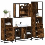 vidaXL Set de mobilier de baie 4 piese Lemn prelucrat de stejar afumat vidaXL Set de mobilier de baie 4 piese Lemn prelucrat de stejar afumat