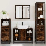 vidaXL Set de mobilier de baie 4 piese Lemn prelucrat de stejar afumat vidaXL Set de mobilier de baie 4 piese Lemn prelucrat de stejar afumat