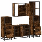 vidaXL Set de mobilier de baie 4 piese Lemn prelucrat de stejar afumat vidaXL Set de mobilier de baie 4 piese Lemn prelucrat de stejar afumat