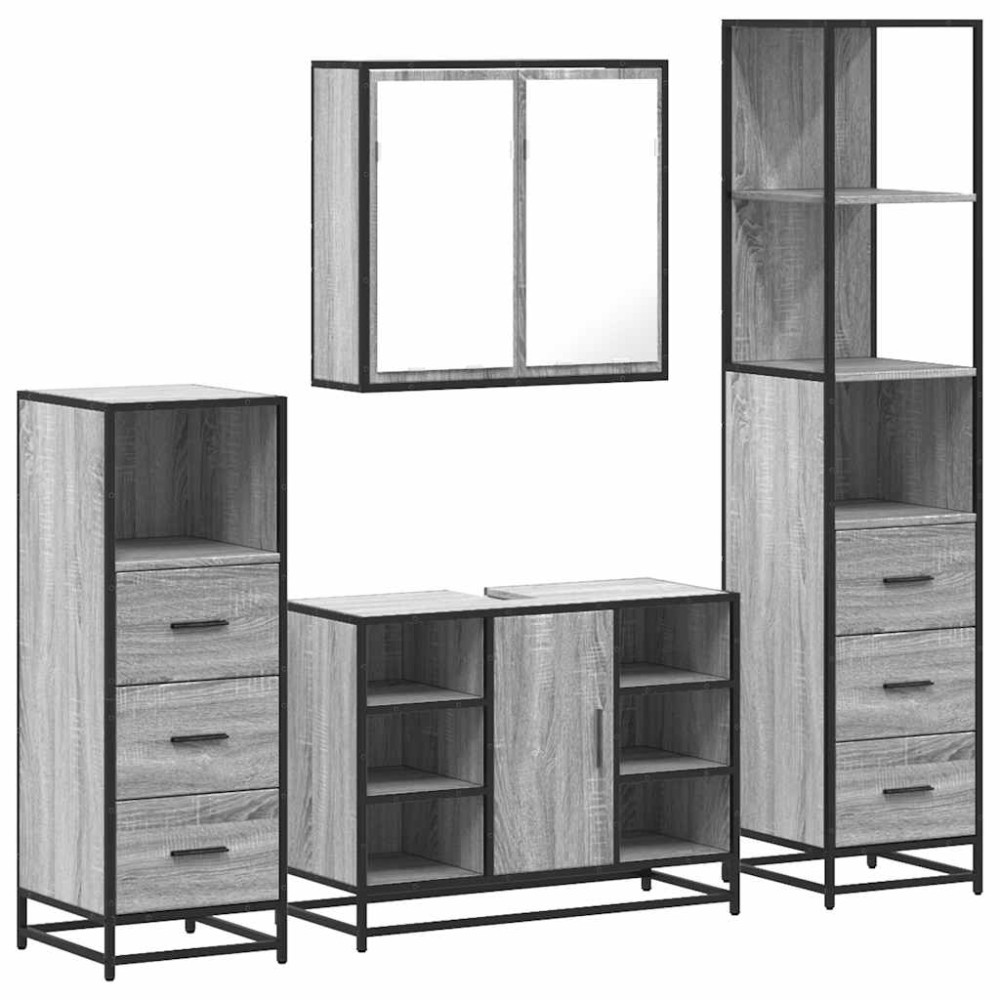 vidaXL Set de mobilier de baie 4 piese Lemn stratificat gri Sonoma