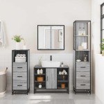 vidaXL Set de mobilier de baie 4 piese Lemn stratificat gri Sonoma vidaXL Set de mobilier de baie 4 piese Lemn stratificat gri Sonoma
