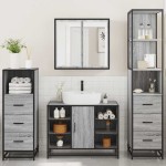 vidaXL Set de mobilier de baie 4 piese Lemn stratificat gri Sonoma vidaXL Set de mobilier de baie 4 piese Lemn stratificat gri Sonoma