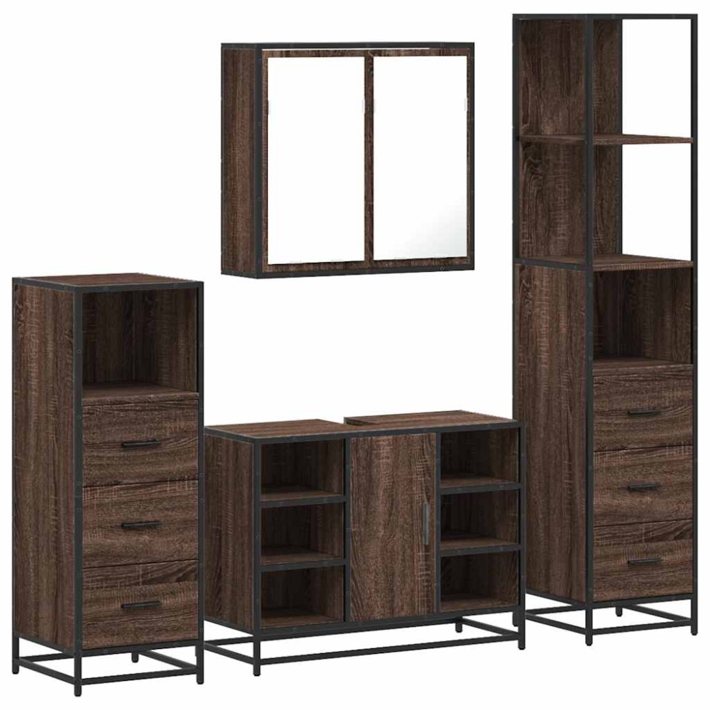 vidaXL Set de mobilier de baie din 4 piese din lemn de stejar maro