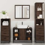 vidaXL Set de mobilier de baie din 4 piese din lemn de stejar maro vidaXL Set de mobilier de baie din 4 piese din lemn de stejar maro