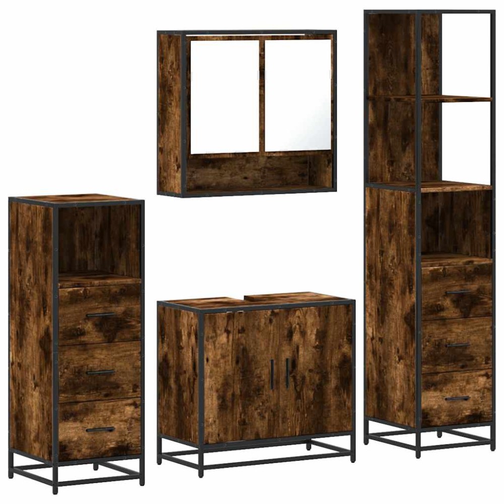 vidaXL Set de mobilier de baie 4 piese Lemn prelucrat de stejar afumat