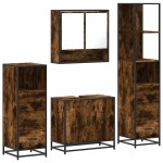vidaXL Set de mobilier de baie 4 piese Lemn prelucrat de stejar afumat vidaXL Set de mobilier de baie 4 piese Lemn prelucrat de stejar afumat