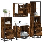 vidaXL Set de mobilier de baie 4 piese Lemn prelucrat de stejar afumat vidaXL Set de mobilier de baie 4 piese Lemn prelucrat de stejar afumat