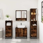 vidaXL Set de mobilier de baie 4 piese Lemn prelucrat de stejar afumat vidaXL Set de mobilier de baie 4 piese Lemn prelucrat de stejar afumat