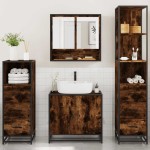 vidaXL Set de mobilier de baie 4 piese Lemn prelucrat de stejar afumat vidaXL Set de mobilier de baie 4 piese Lemn prelucrat de stejar afumat