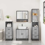 vidaXL Set de mobilier de baie 4 piese Lemn stratificat gri Sonoma vidaXL Set de mobilier de baie 4 piese Lemn stratificat gri Sonoma