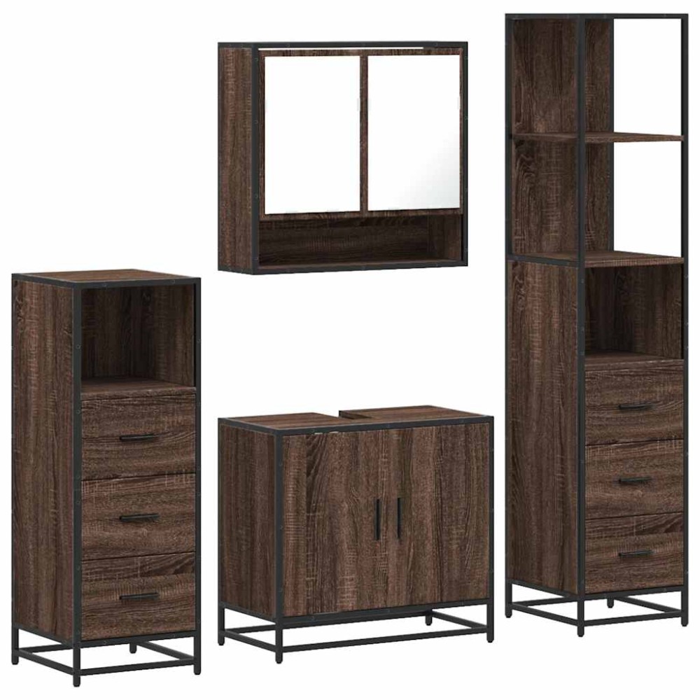 vidaXL Set de mobilier de baie din 4 piese din lemn de stejar maro