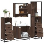vidaXL Set de mobilier de baie din 4 piese din lemn de stejar maro vidaXL Set de mobilier de baie din 4 piese din lemn de stejar maro