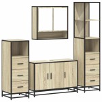 vidaXL Set de mobilier de baie din 4 piese din lemn de stejar Sonoma