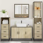 vidaXL Set de mobilier de baie din 4 piese din lemn de stejar Sonoma