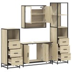 vidaXL Set de mobilier de baie din 4 piese din lemn de stejar Sonoma