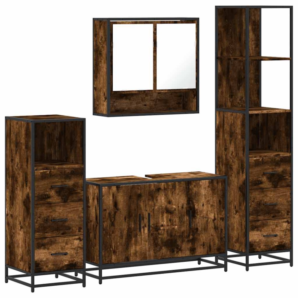vidaXL Set de mobilier de baie 4 piese Lemn prelucrat de stejar afumat