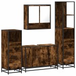vidaXL Set de mobilier de baie 4 piese Lemn prelucrat de stejar afumat vidaXL Set de mobilier de baie 4 piese Lemn prelucrat de stejar afumat