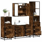 vidaXL Set de mobilier de baie 4 piese Lemn prelucrat de stejar afumat vidaXL Set de mobilier de baie 4 piese Lemn prelucrat de stejar afumat