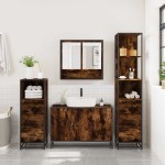 vidaXL Set de mobilier de baie 4 piese Lemn prelucrat de stejar afumat vidaXL Set de mobilier de baie 4 piese Lemn prelucrat de stejar afumat