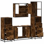 vidaXL Set de mobilier de baie 4 piese Lemn prelucrat de stejar afumat vidaXL Set de mobilier de baie 4 piese Lemn prelucrat de stejar afumat