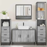 vidaXL Set de mobilier de baie 4 piese Lemn stratificat gri Sonoma vidaXL Set de mobilier de baie 4 piese Lemn stratificat gri Sonoma