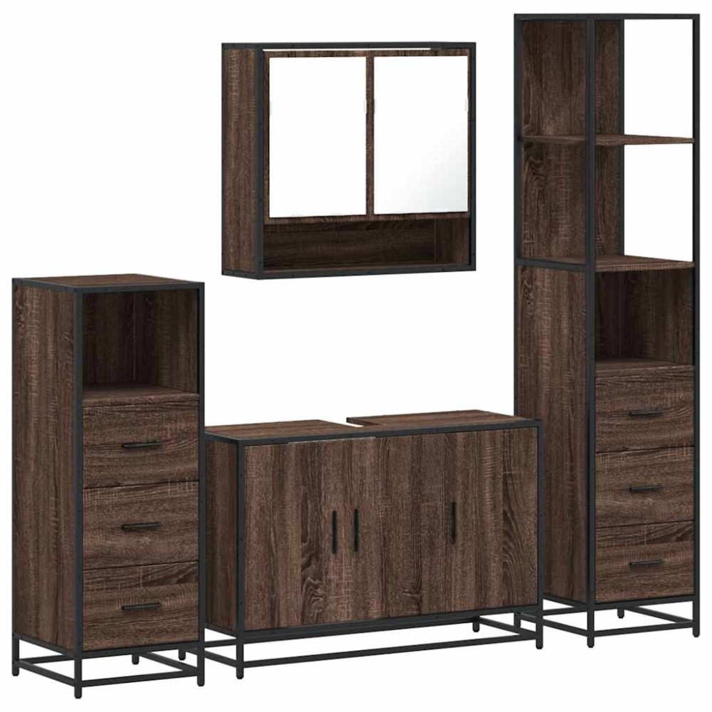 vidaXL Set de mobilier de baie din 4 piese din lemn de stejar maro