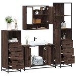 vidaXL Set de mobilier de baie din 4 piese din lemn de stejar maro vidaXL Set de mobilier de baie din 4 piese din lemn de stejar maro