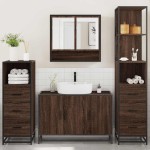 vidaXL Set de mobilier de baie din 4 piese din lemn de stejar maro vidaXL Set de mobilier de baie din 4 piese din lemn de stejar maro