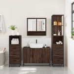 vidaXL Set de mobilier de baie din 4 piese din lemn de stejar maro vidaXL Set de mobilier de baie din 4 piese din lemn de stejar maro
