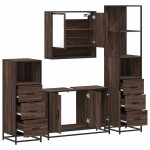 vidaXL Set de mobilier de baie din 4 piese din lemn de stejar maro vidaXL Set de mobilier de baie din 4 piese din lemn de stejar maro