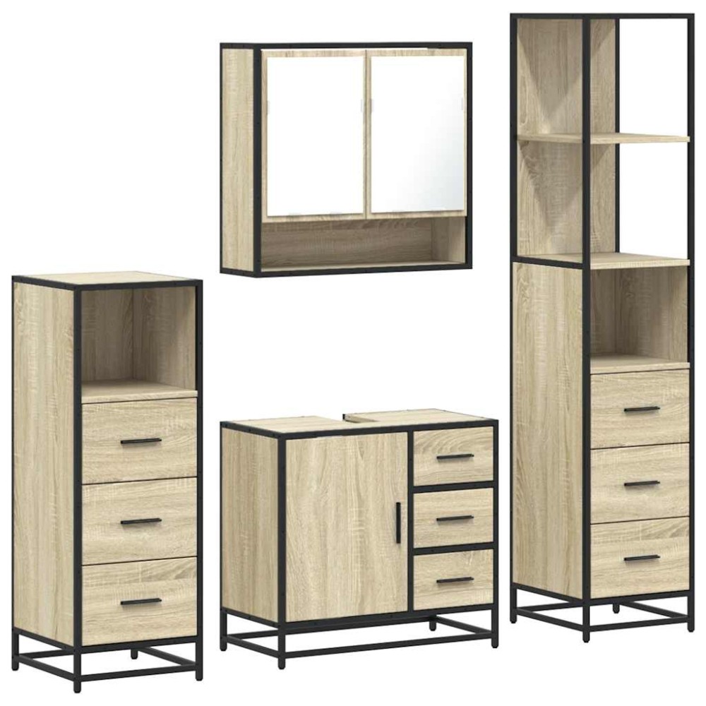 vidaXL Set de mobilier de baie din 4 piese din lemn de stejar Sonoma