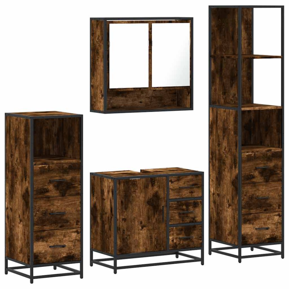 vidaXL Set de mobilier de baie 4 piese Lemn prelucrat de stejar afumat